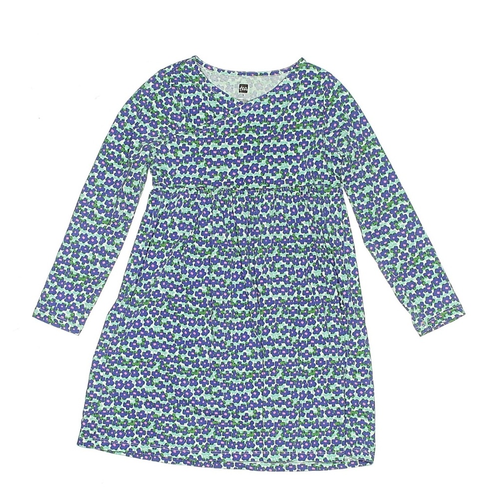 Youth 7 Tea Collection Purple and Green Long Sleeve Floral V-Neck Dress